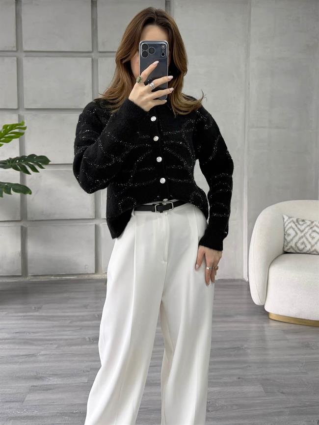 Pullu Düğmeli Ceket 7712 Siyah