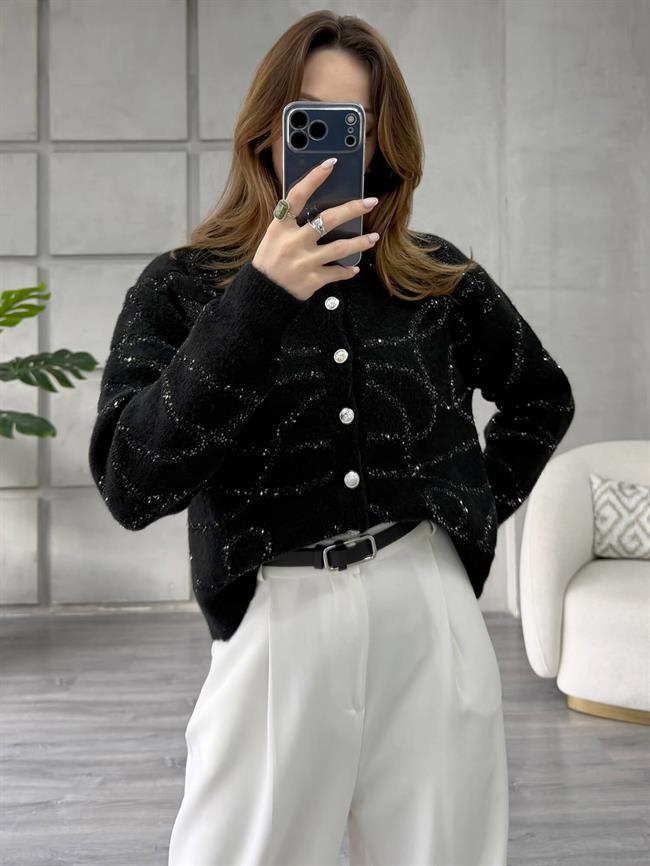 Pullu Düğmeli Ceket 7712 Siyah