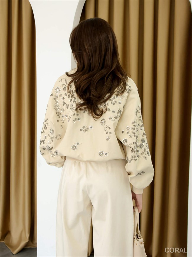 Pullu İşlemeli Fermuarlı Mont 99927 Taş