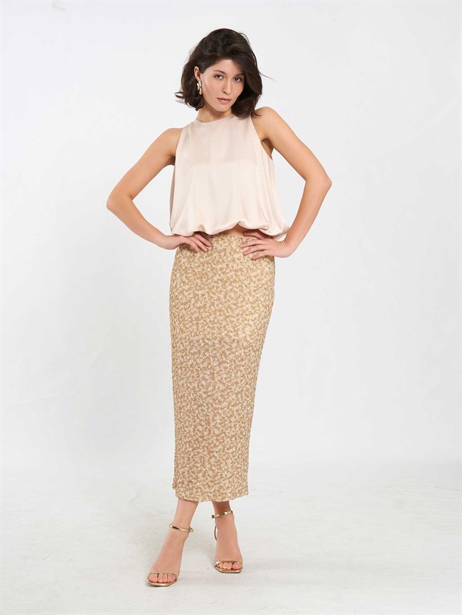 Pullu Midi Payet Etek 041185 Bej