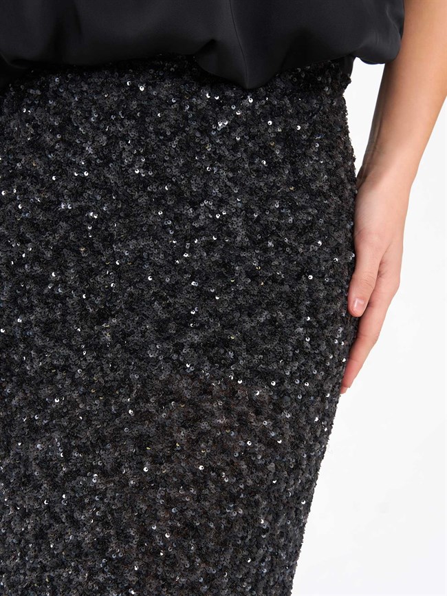 Pullu Midi Payet Etek 041185 Siyah