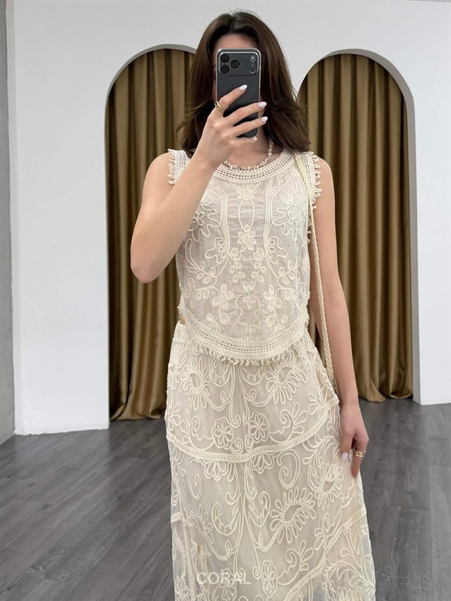 Pullu Nakışlı Kolsuz Bluz 39729 Naturel