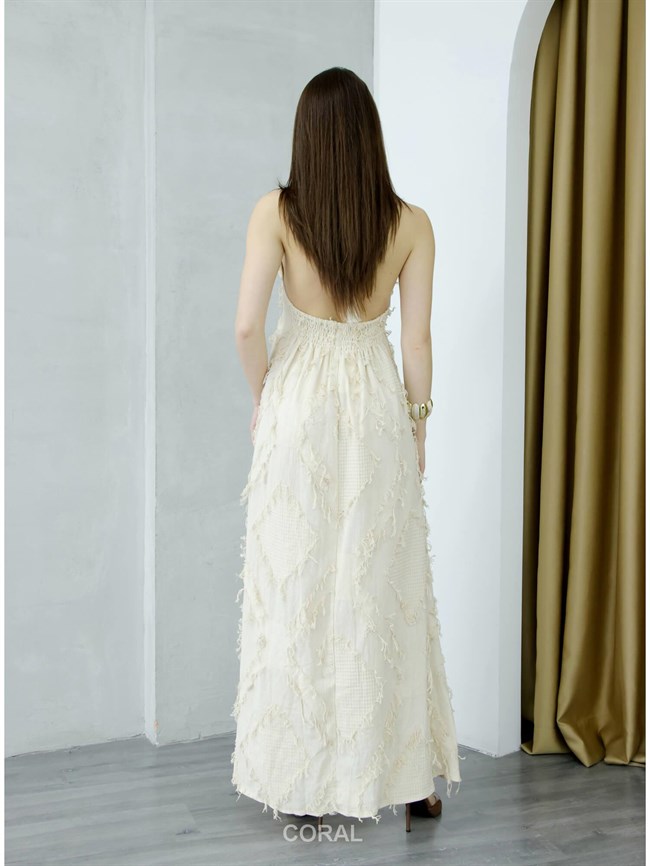 Püsküllü Boyun Askılı Elbise 39645 Naturel