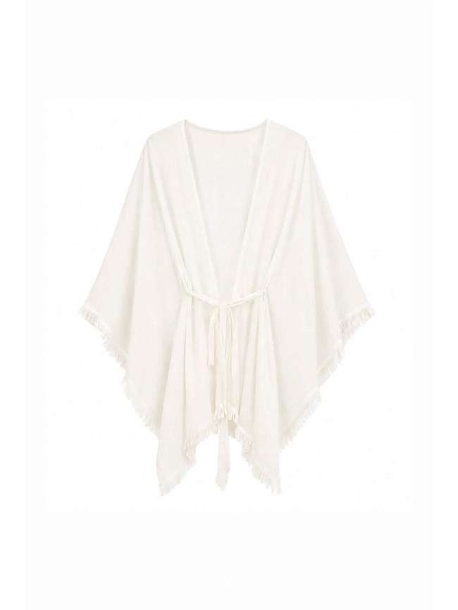Püsküllü Organze Kimono 5101 Beyaz