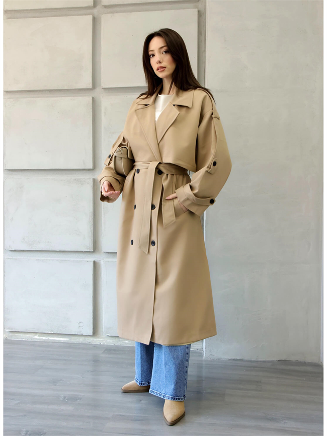 Robalı Kruvaze Trençkot 9476 Camel