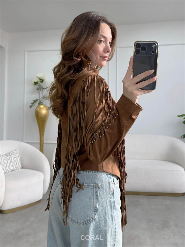 Saçaklı Süet Ceket 37812 Camel