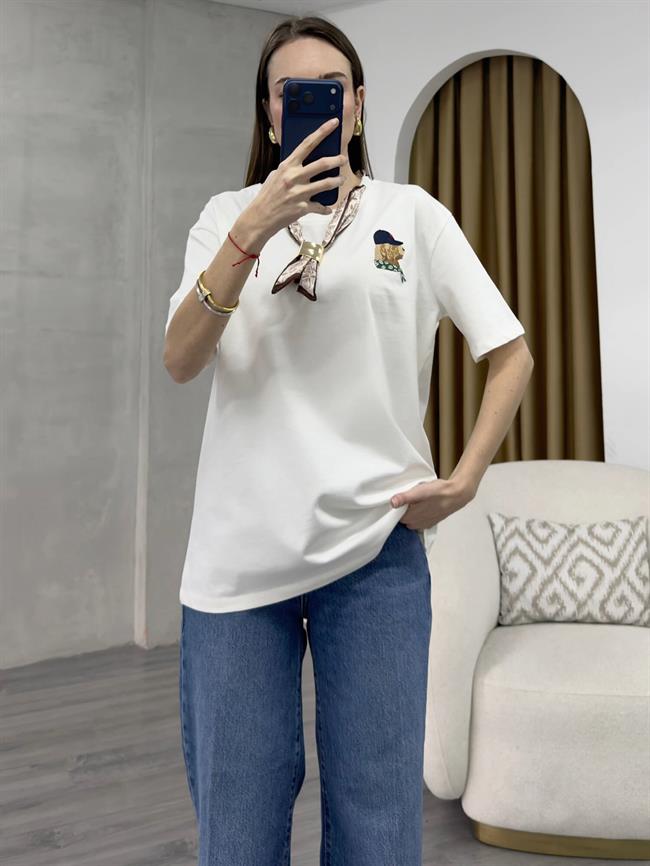 Şallı Tişört 11331 Ekru