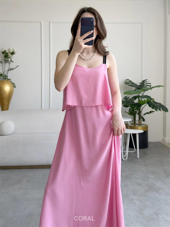 Şerit Askılı Elbise 1035 Pembe