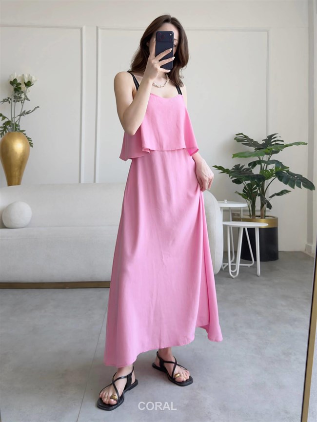 Şerit Askılı Elbise 1035 Pembe