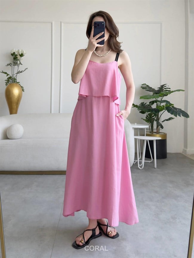 Şerit Askılı Elbise 1035 Pembe