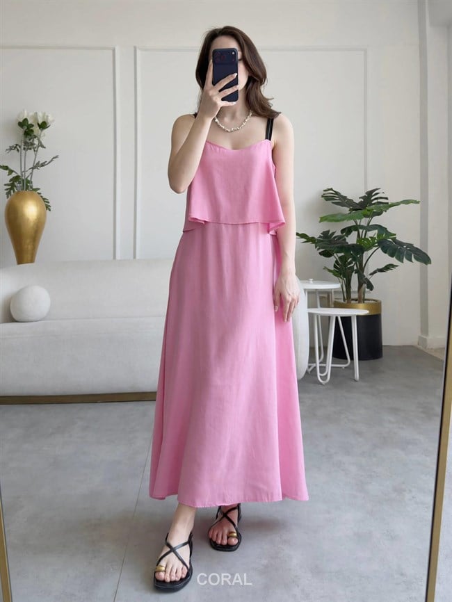Şerit Askılı Elbise 1035 Pembe