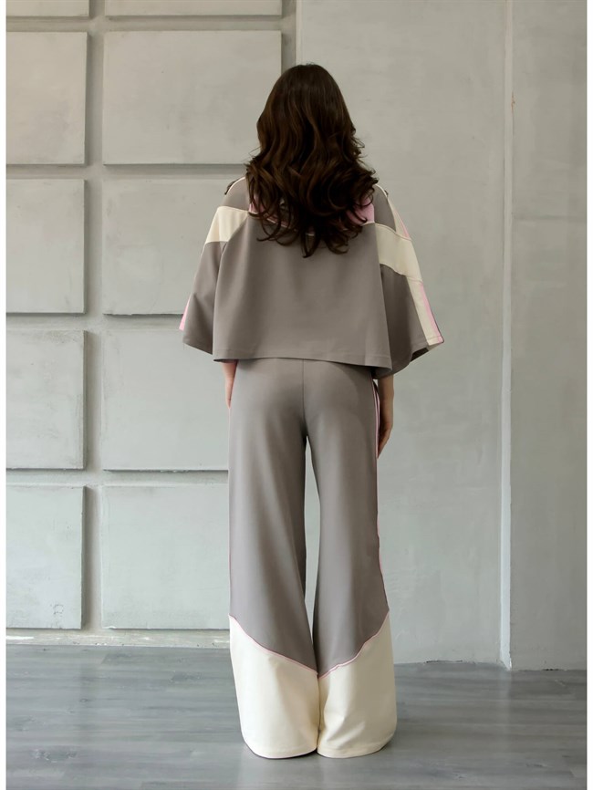 Şerit Detaylı Kapüşonlu Takım 4706 Pembe