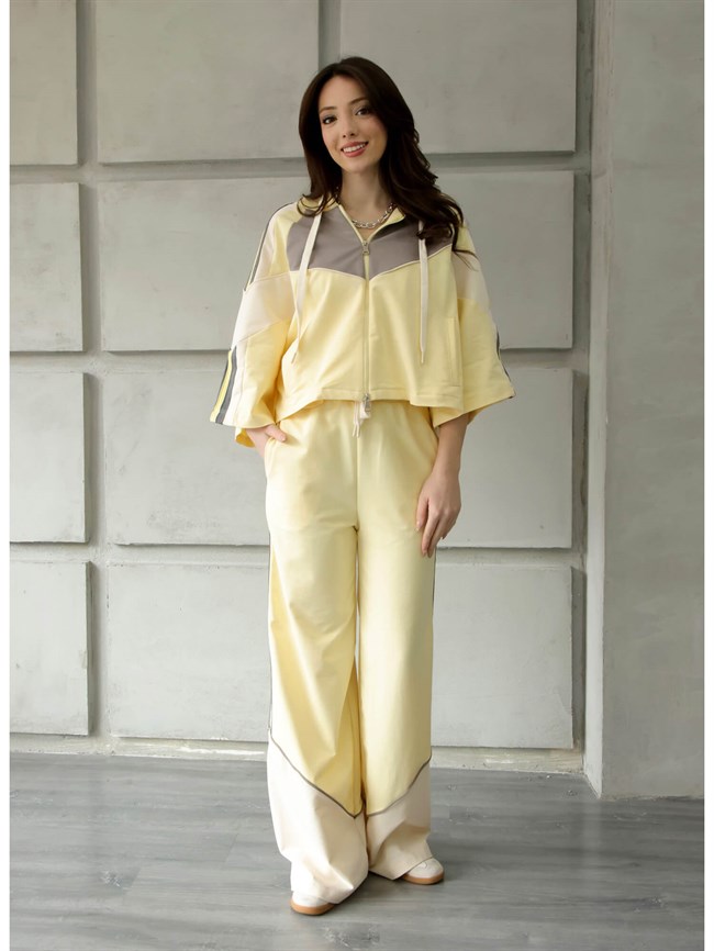 Şerit Detaylı Kapüşonlu Takım 4706 Sarı