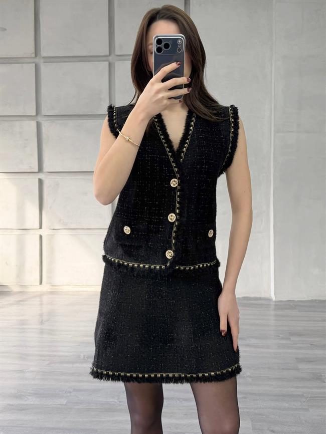 Sim Detaylı Peluş Yelek 140428 Siyah