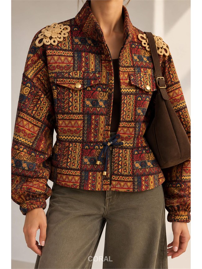 Simli Apoletli Desenli Ceket 31404 Bordo