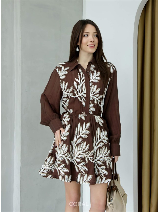 Simli Desenli Etek 37229 Kahve