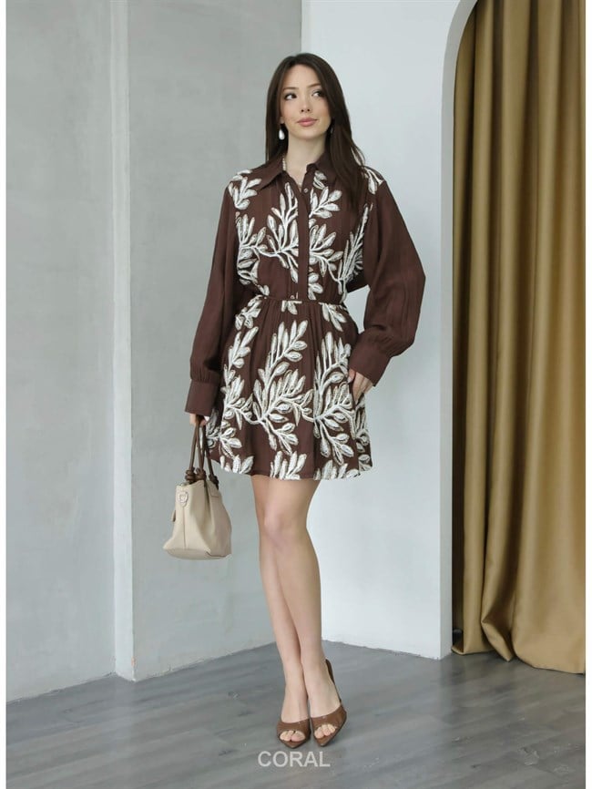 Simli Desenli Etek 37229 Kahve