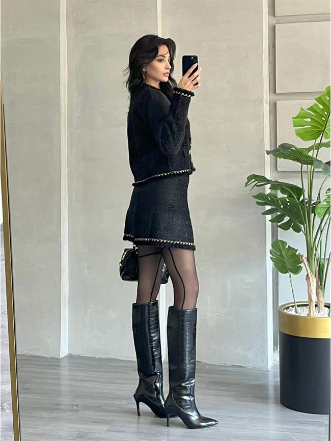 Simli Pileli Etek 140420 Siyah