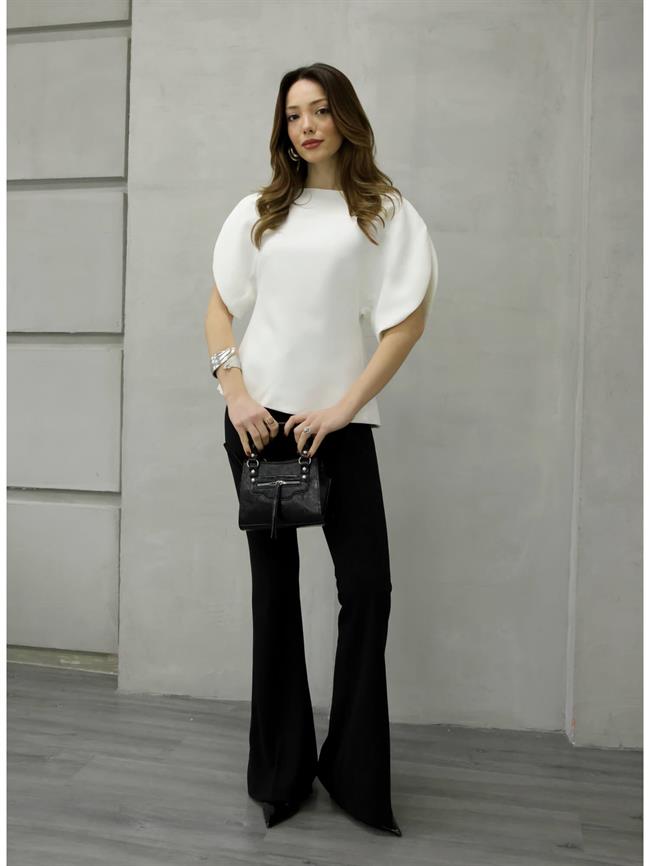 Sırtı Fermuarlı Bluz 3223 Beyaz