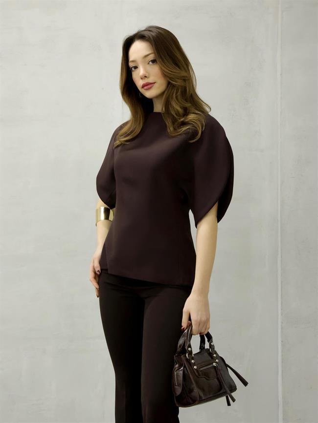 Sırtı Fermuarlı Bluz 3223 Kahve