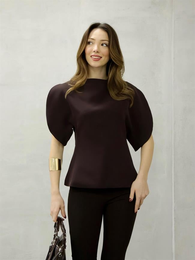 Sırtı Fermuarlı Bluz 3223 Kahve