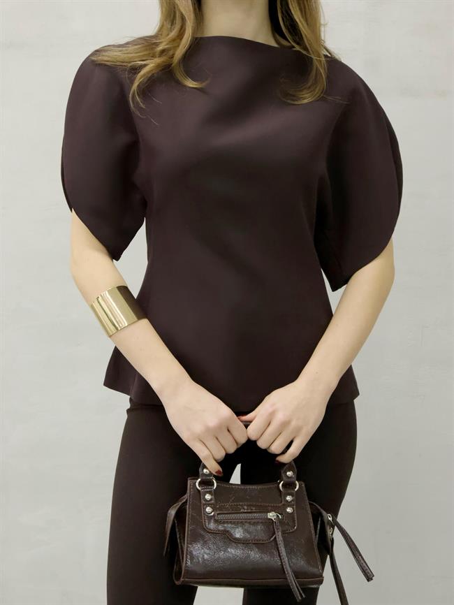 Sırtı Fermuarlı Bluz 3223 Kahve