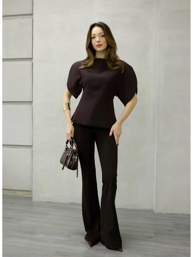 Sırtı Fermuarlı Bluz 3223 Kahve