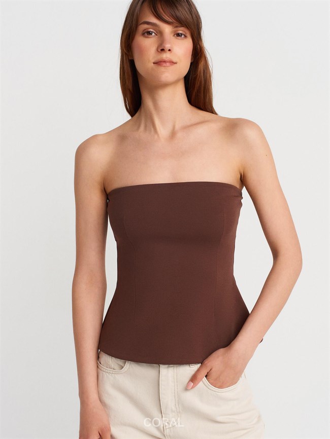 Straplez Bluz 31860 Acı Kahve