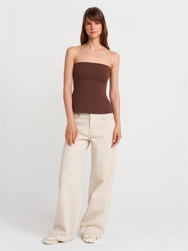 Straplez Bluz 31860 Acı Kahve