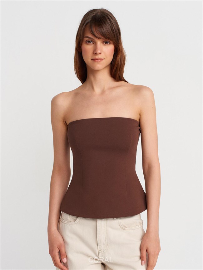 Straplez Bluz 31860 Acı Kahve
