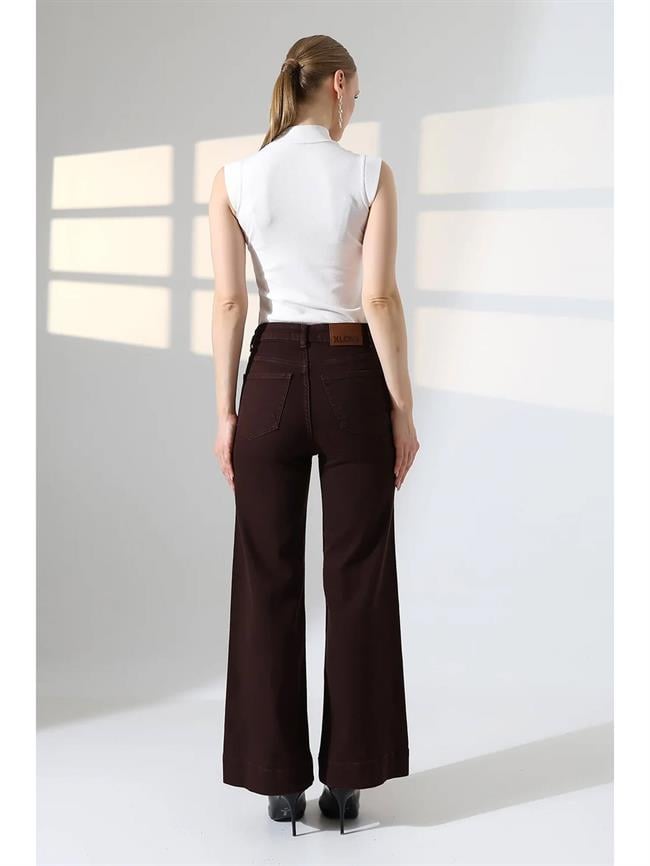 Süet Kemerli Çımalı Bol Paça Pantolon 7163 Kahve