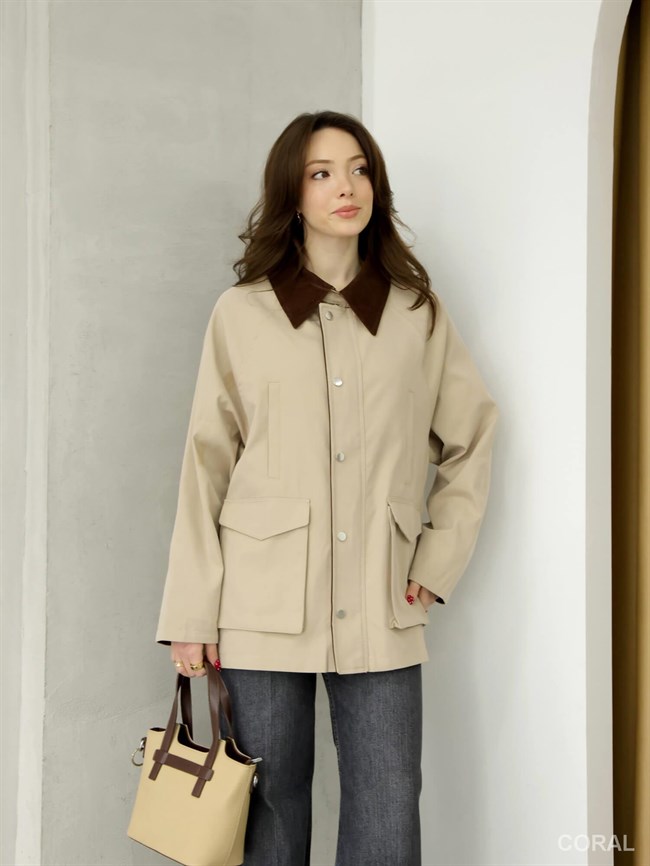 Süet Yakalı Ceket 1056 Bej