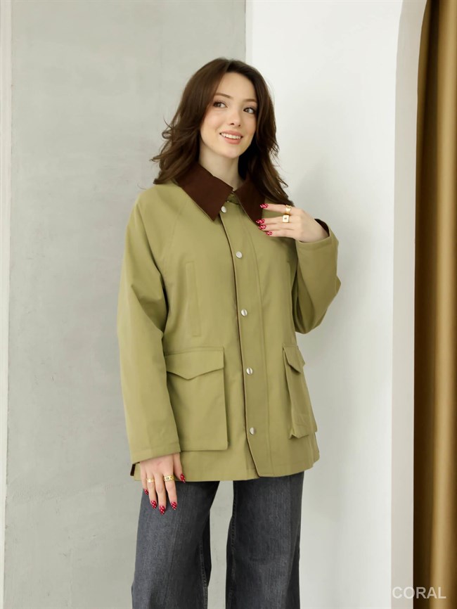 Süet Yakalı Ceket 1056 Haki