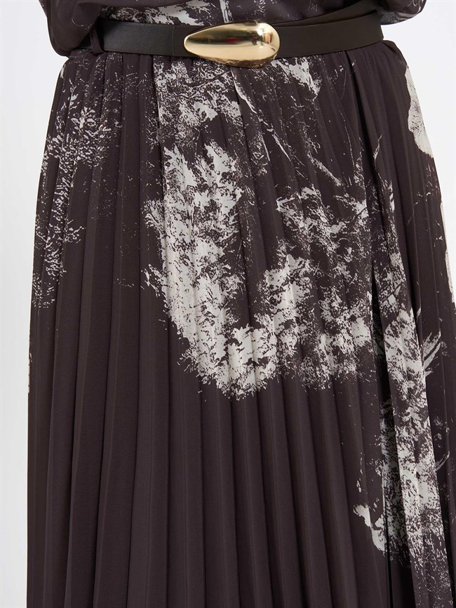 Suluboya Efektli Piliseli Etek 041189 Kahve