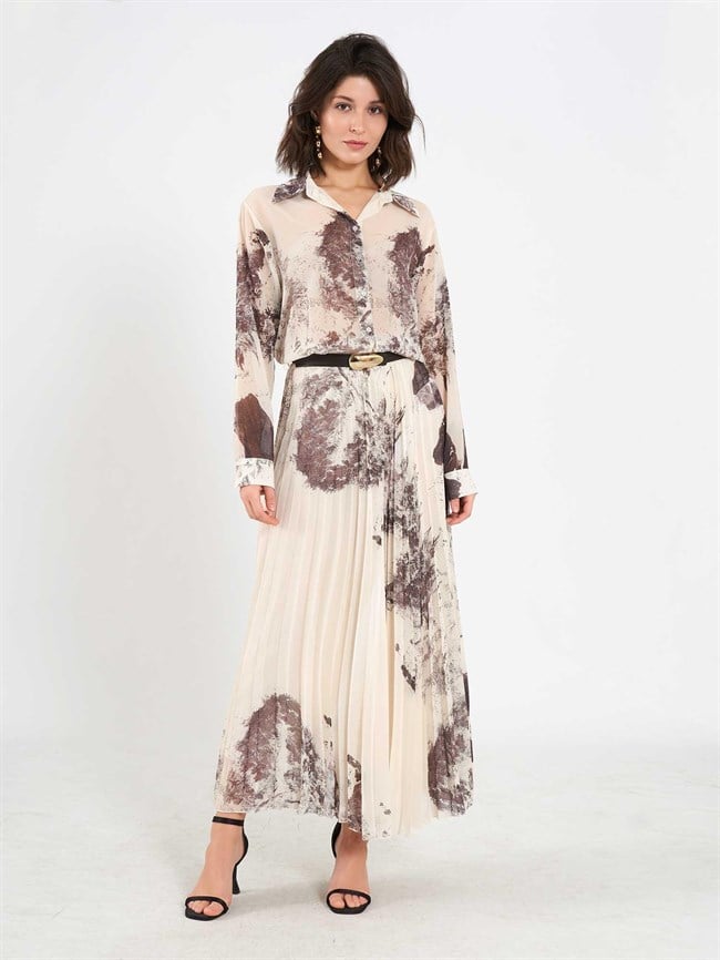 Suluboya Efektli Piliseli Etek 041189 Bej