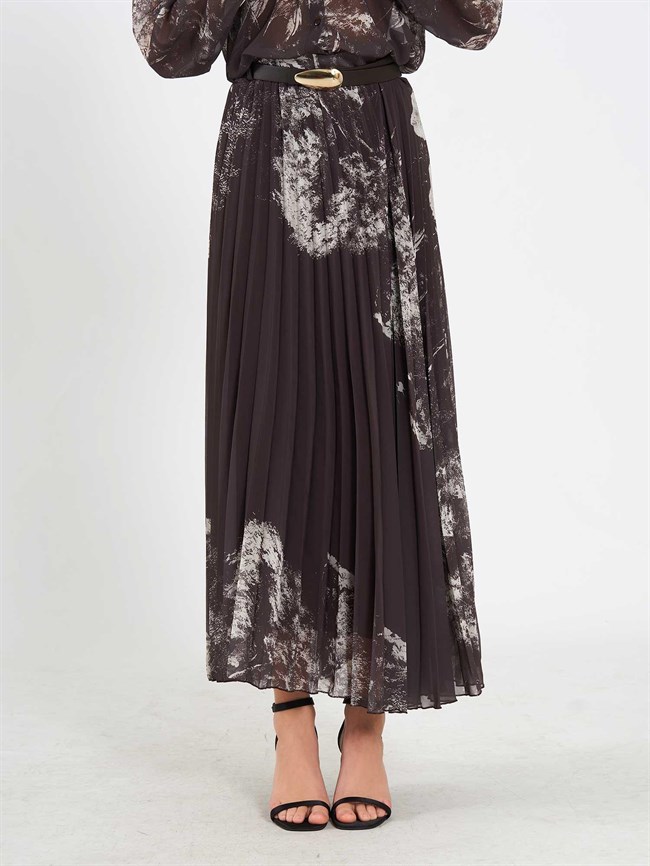 Suluboya Efektli Piliseli Etek 041189 Kahve