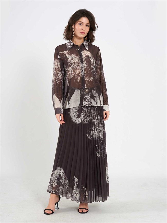 Suluboya Efektli Şifon Gömlek 080813 Kahve