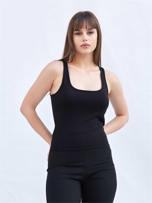 Sütyen Destekli U Yaka Body 060382 Siyah