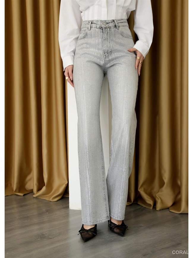 Taş Çizgili Kot Pantolon 4854 Gri