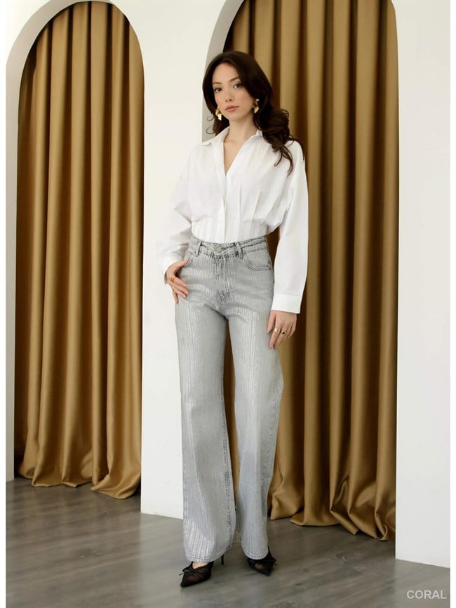 Taş Çizgili Kot Pantolon 4854 Gri