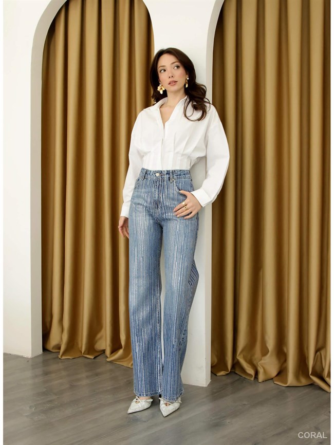Taş Çizgili Kot Pantolon 4854 Mavi