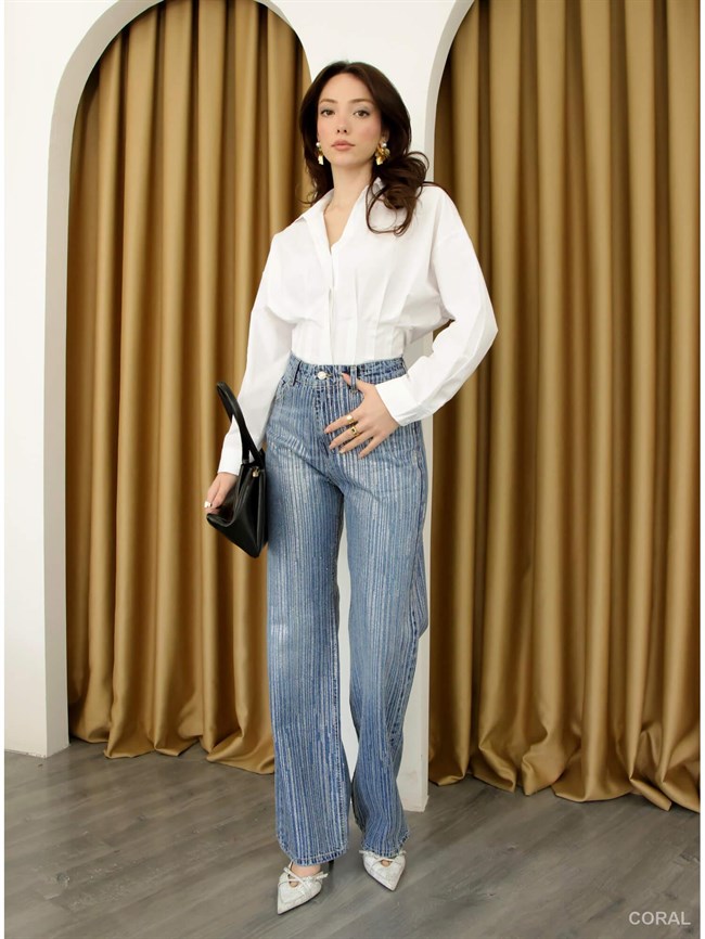 Taş Çizgili Kot Pantolon 4854 Mavi