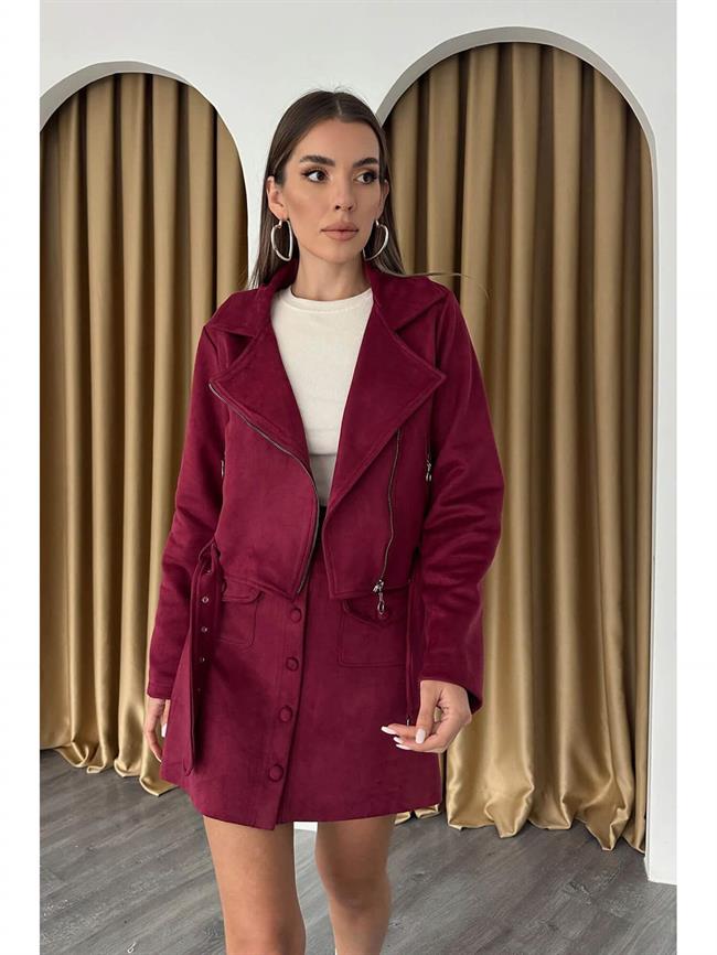 Taş Şerit Detaylı Ceket 24280 Bordo