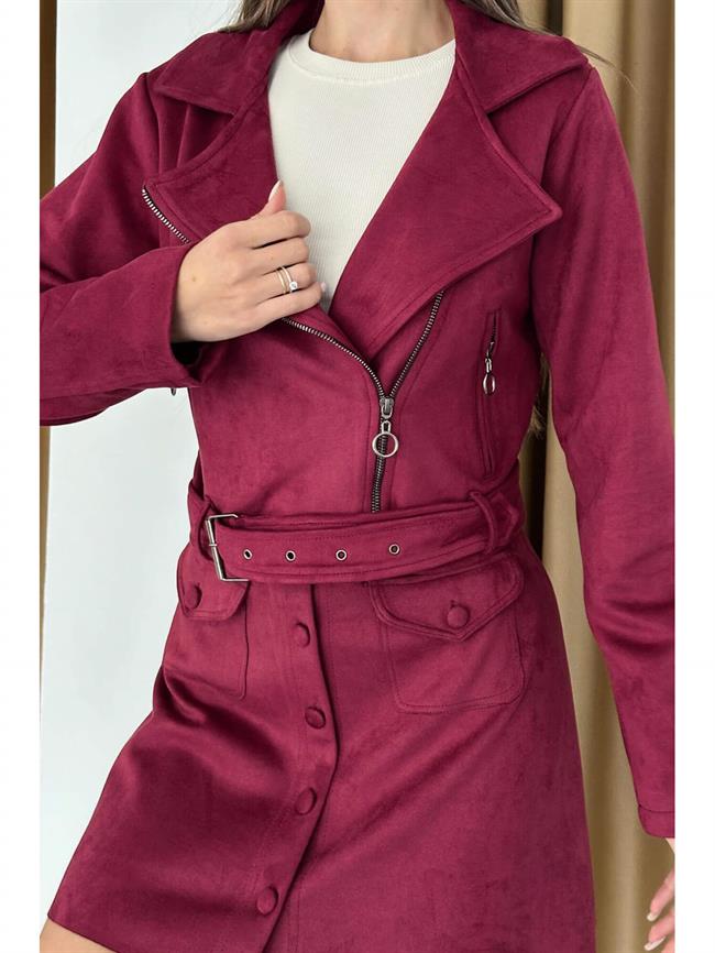 Taş Şerit Detaylı Ceket 24280 Bordo