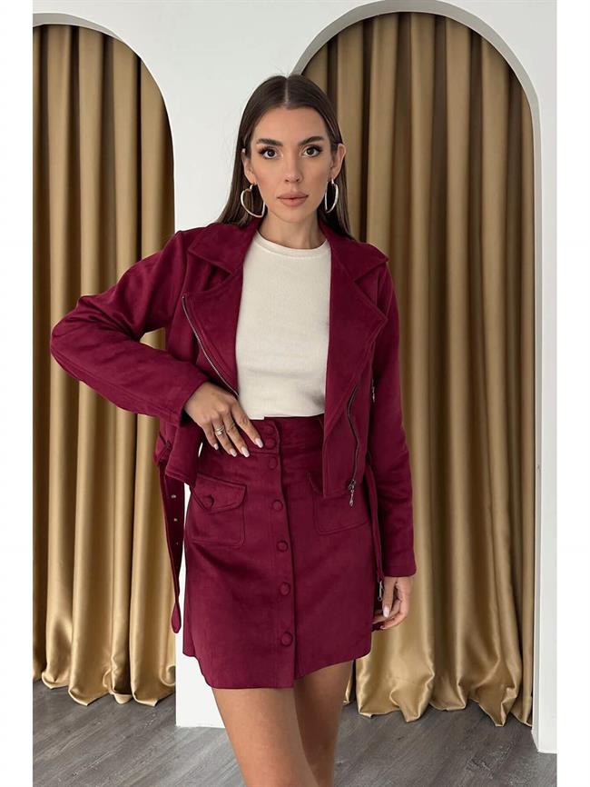 Taş Şerit Detaylı Ceket 24280 Bordo
