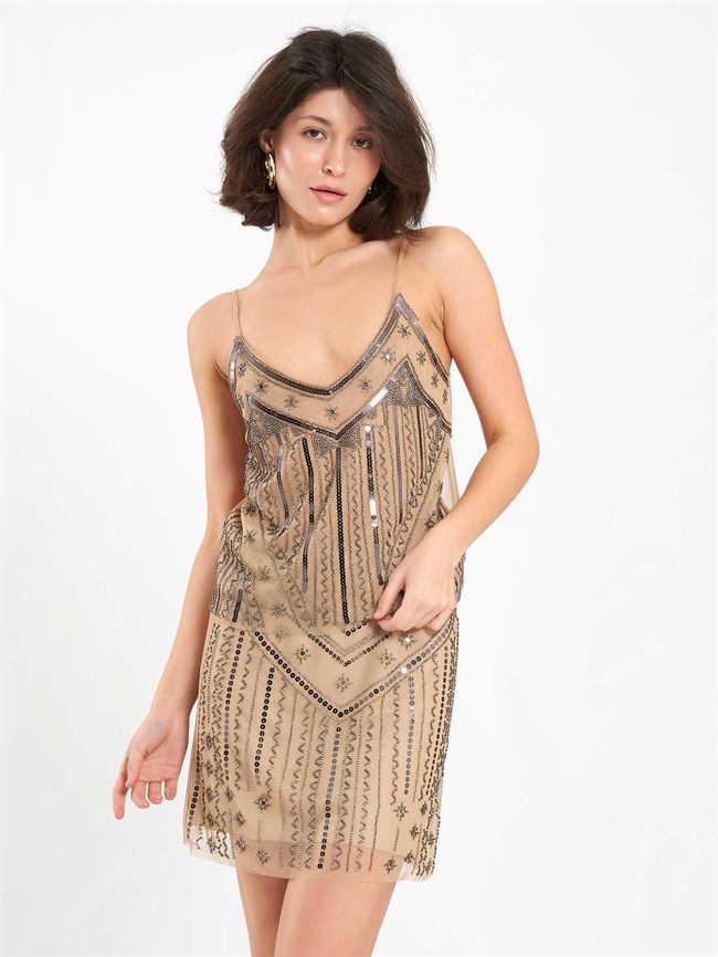 Taşlı Bluz 071836 Bej
