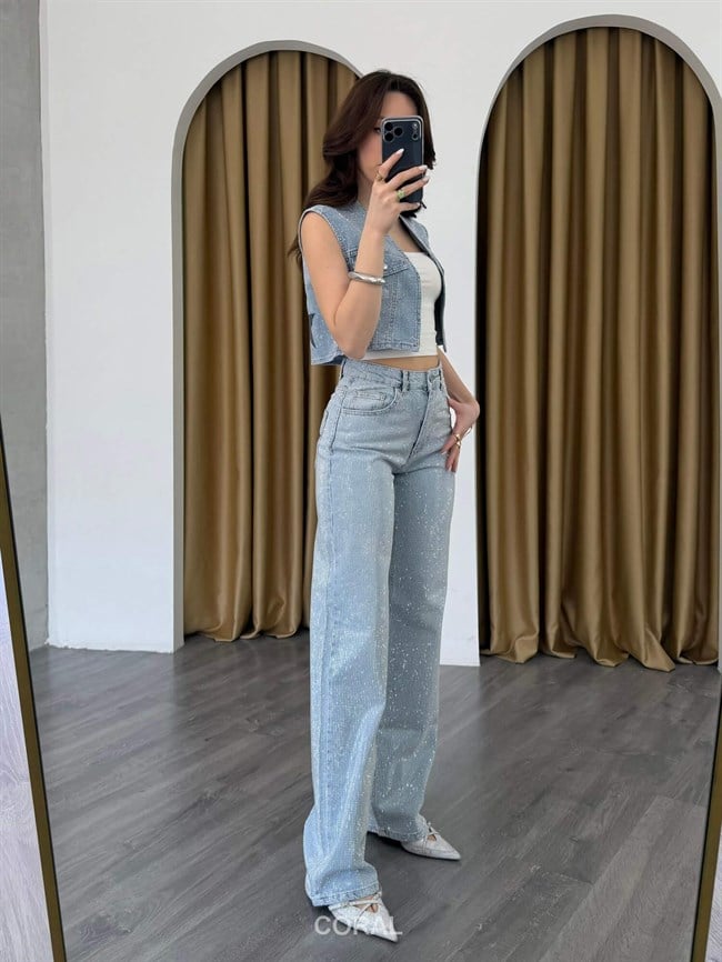 Taşlı Kot Pantolon 4895 Mavi
