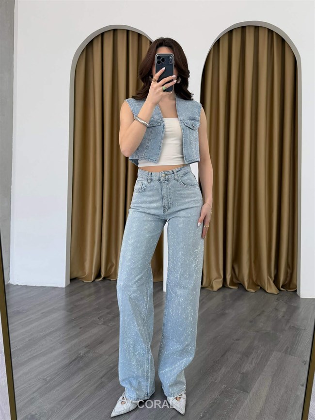 Taşlı Kot Pantolon 4895 Mavi