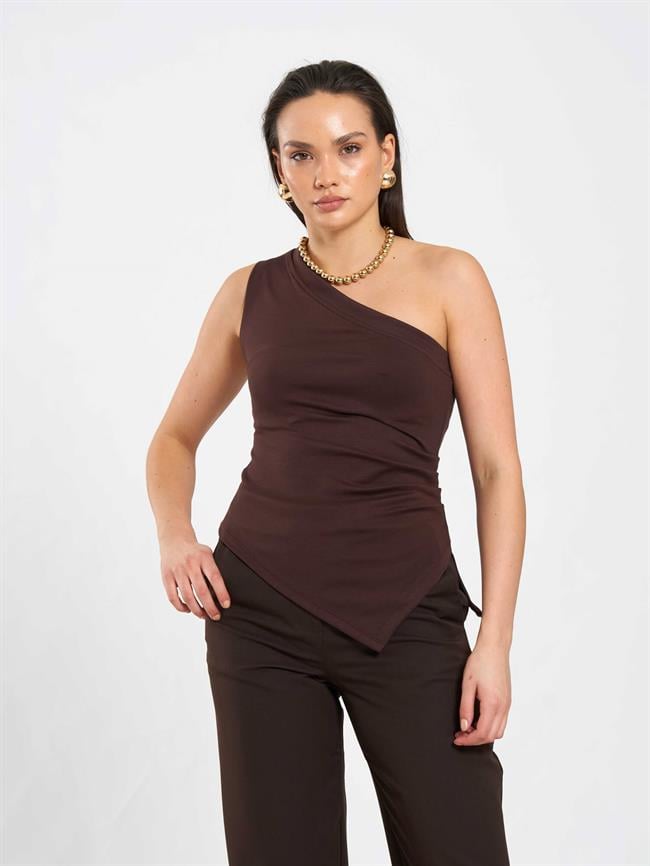 Tek Omuz Örme Bluz 071889 Kahve