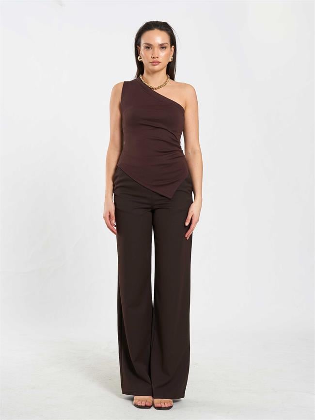 Tek Omuz Örme Bluz 071889 Kahve